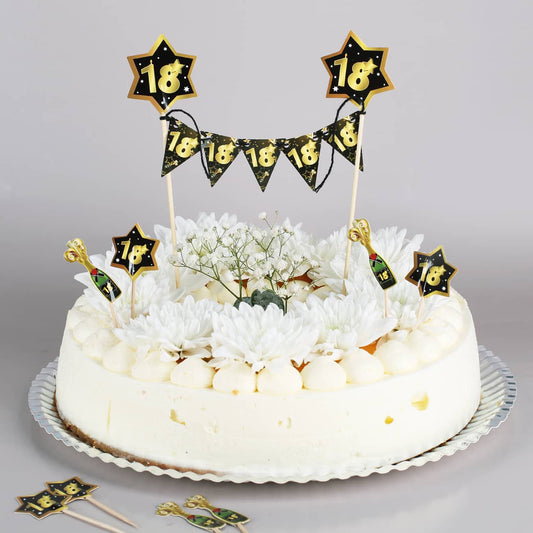 Geburtstags-Torten-Deko Set - verschiedene Zahlen - schwarz/gold