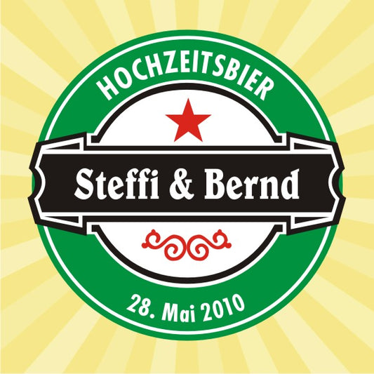 Hochzeitsbier Aufkleber mit Namen und Datum