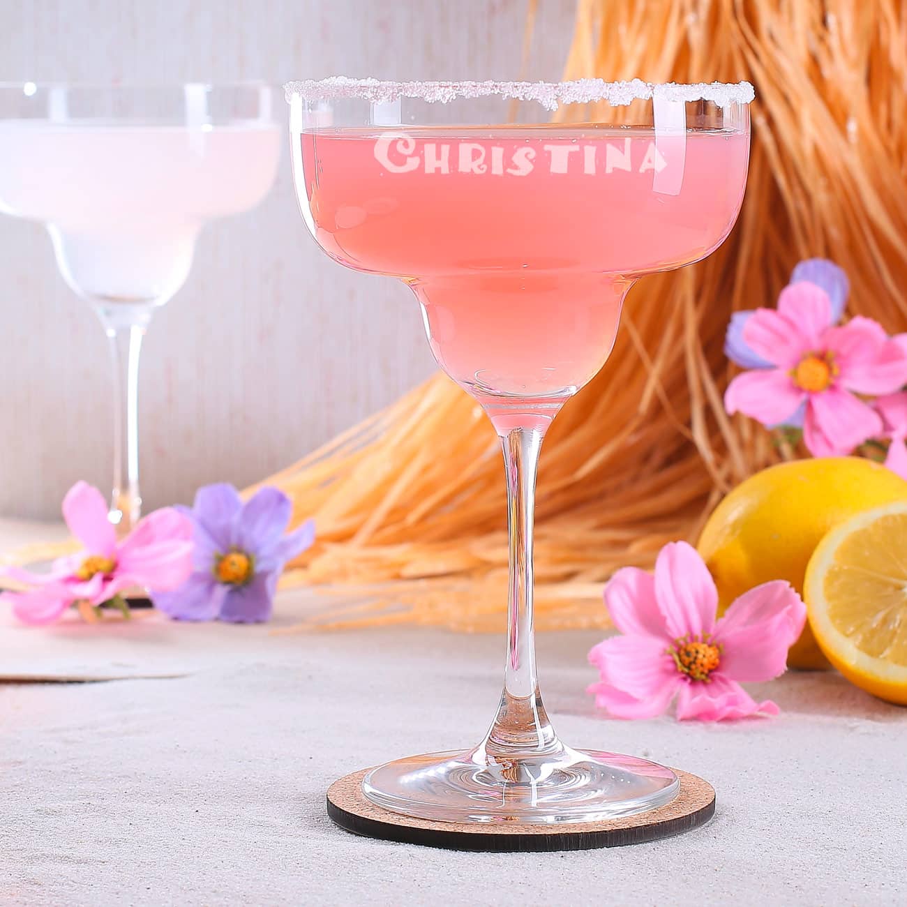 Margaritaglas mit Namensgravur