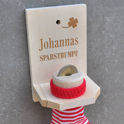 Geldgeschenk Sparstrumpf in rot mit Name Gravur
