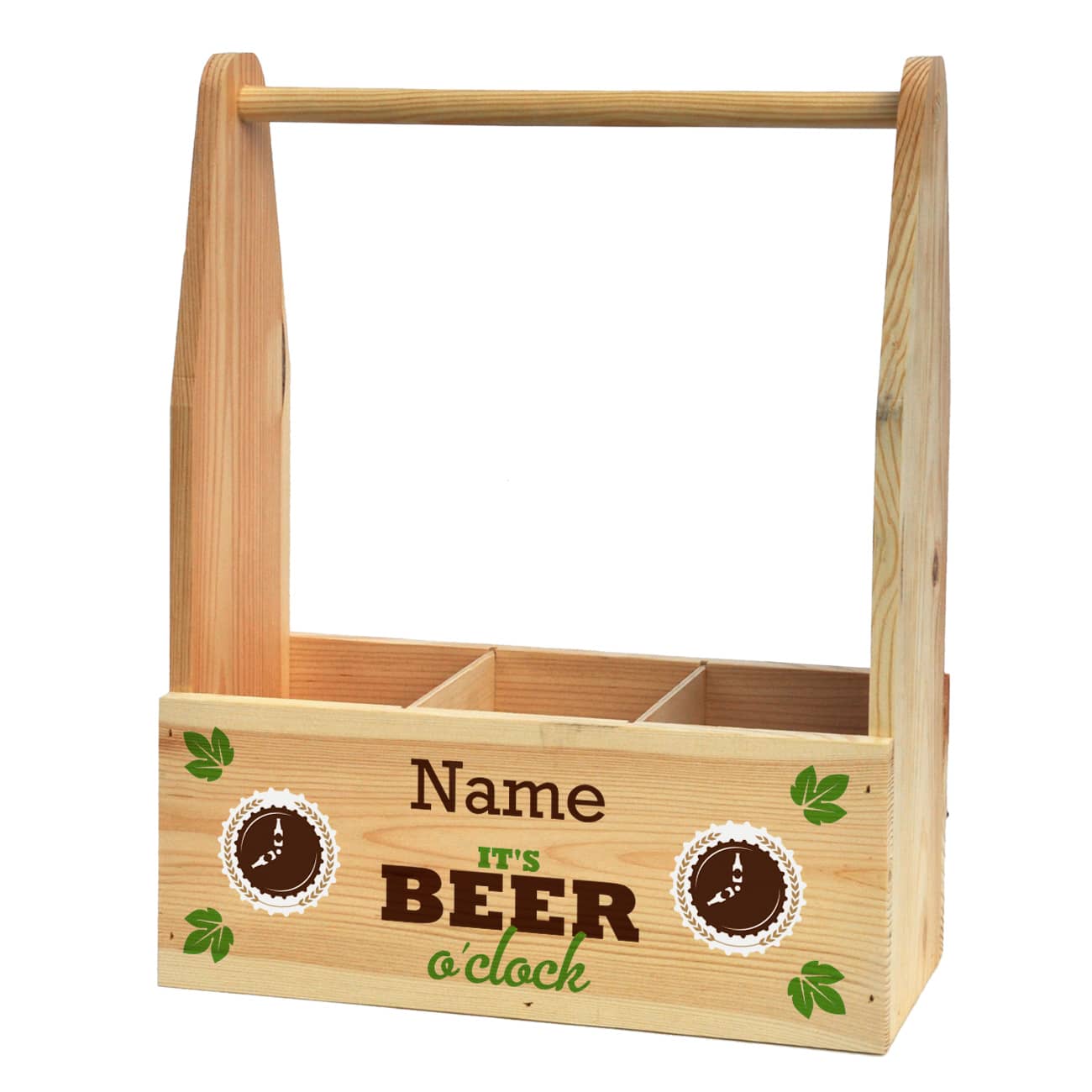 Bierträger aus Holz It's beer o'clock mit Name