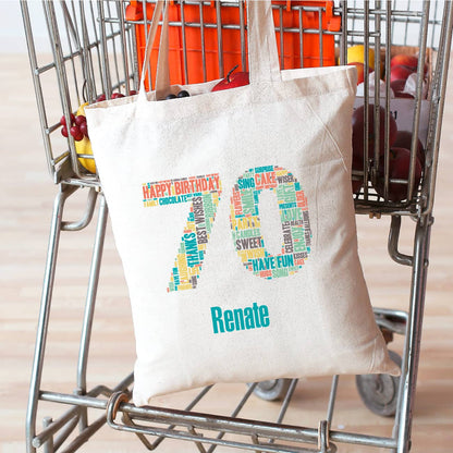 Baumwoll-Beutel zum 70. Geburtstag  und Wunschnamen