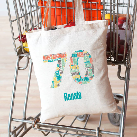 Baumwoll-Beutel zum 70. Geburtstag  und Wunschnamen