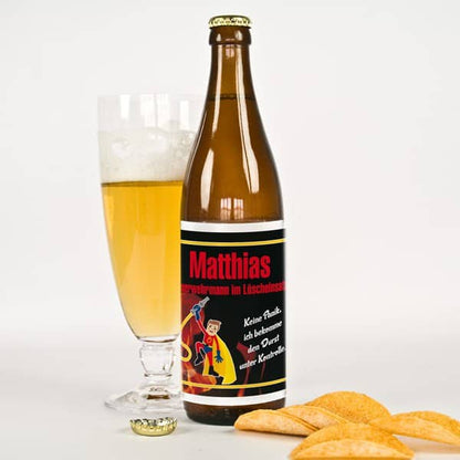 Bieraufkleber Feuerwehrmann mit Wunschname