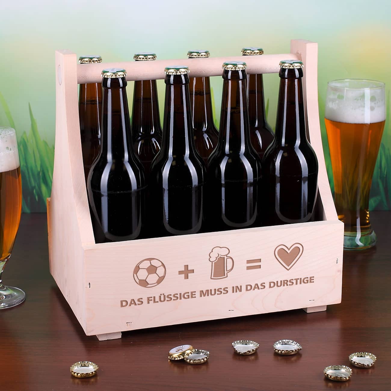 Bierträger für echte Fans des Fußballs und Bieres graviert mit Wunschtext