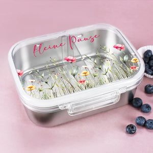 Bedruckte Brotdose mit Blumenwiese und Wunschtext