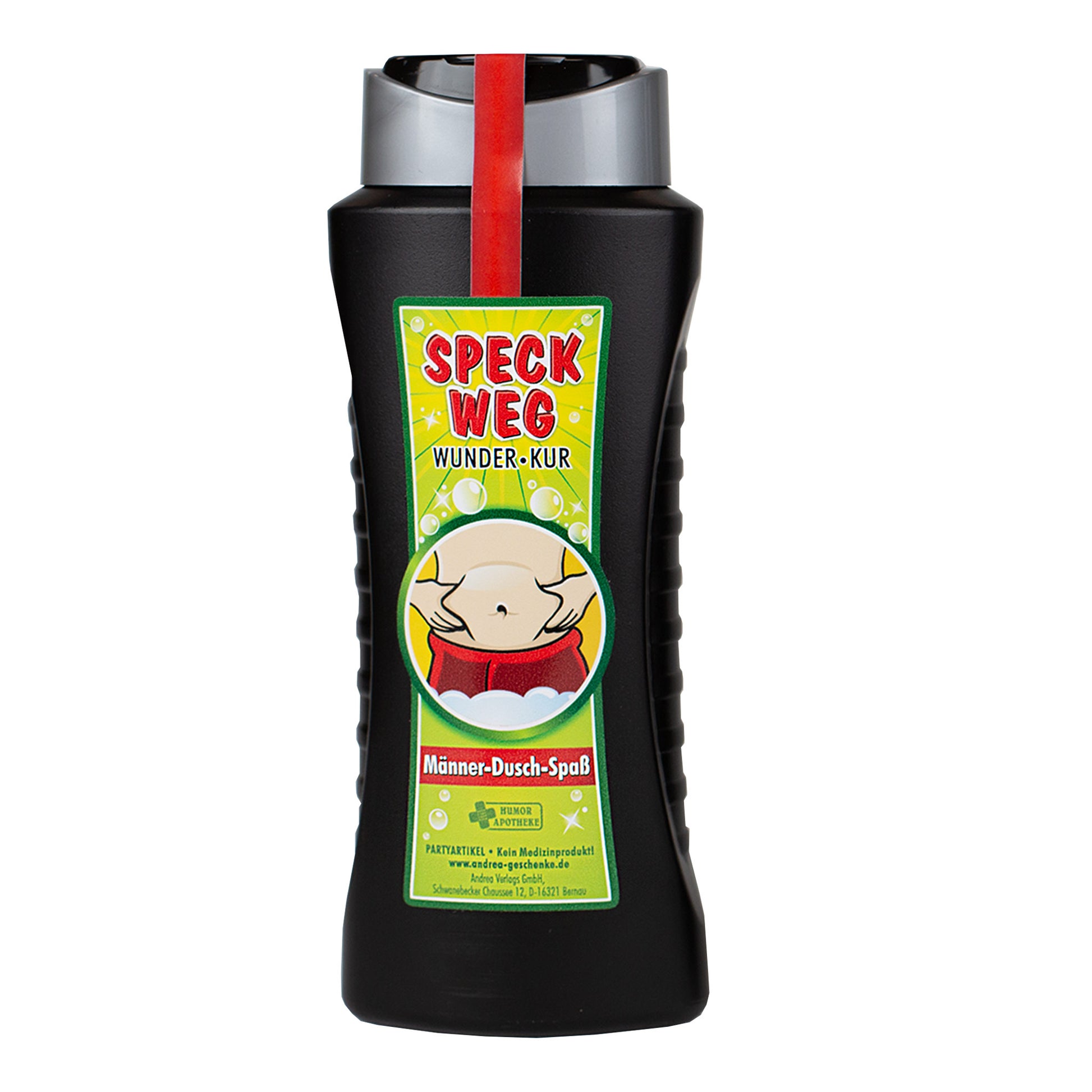 Witziges Männer-Duschgel mit Etikett „Speck weg Wunder Kur“ als Geschenkidee