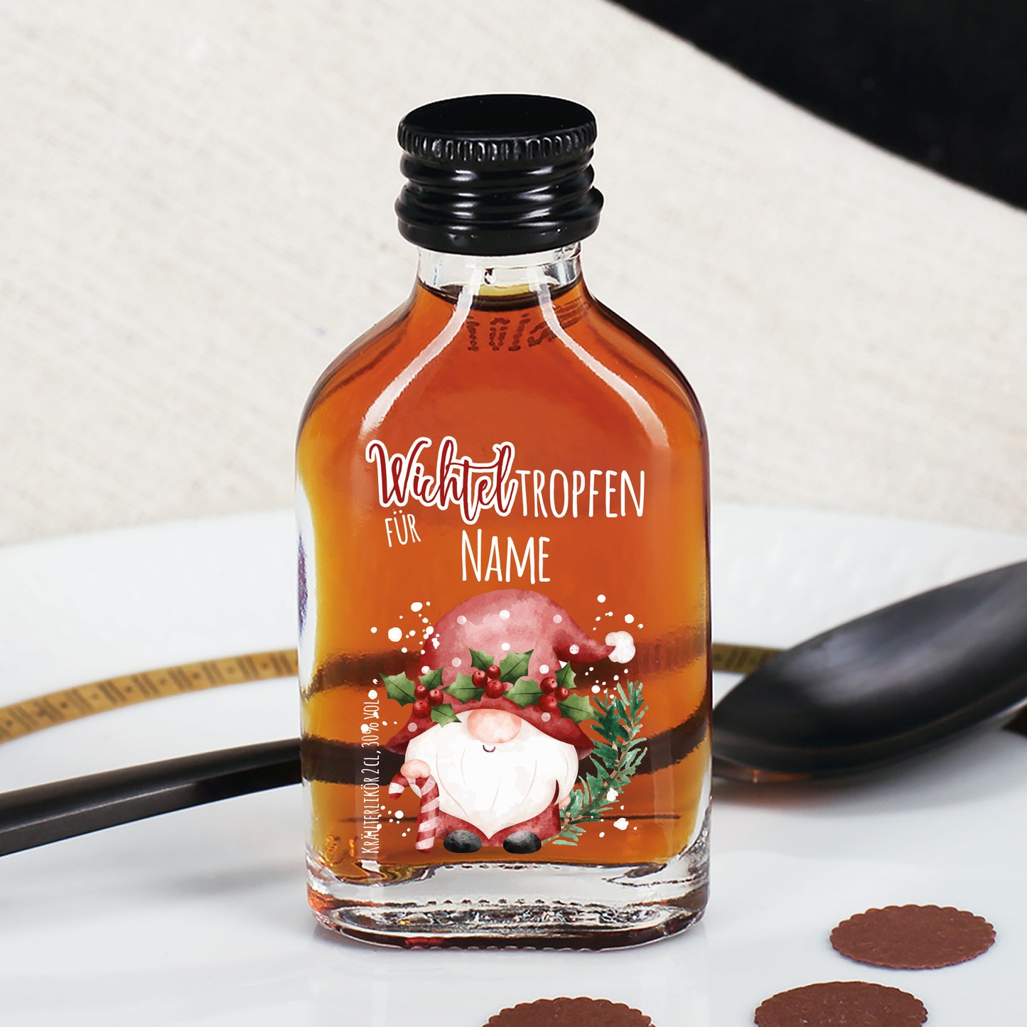 Weihnachtsschnaps 'Wichteltropfen' personalisiert mit Name | Frucht oder Kräuter | Wichtelgeschenk