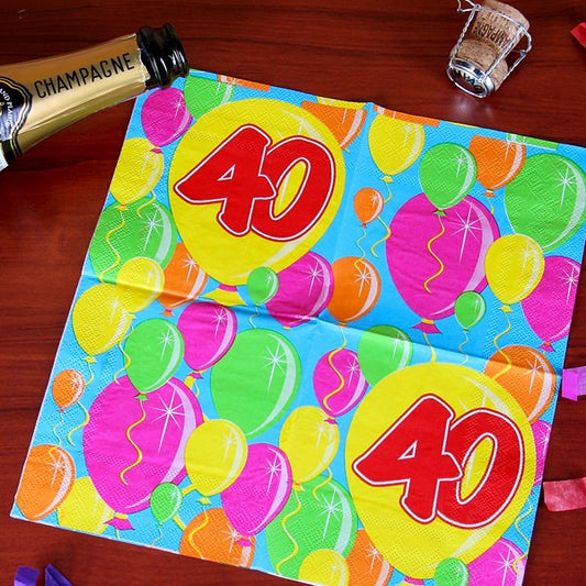 Servietten zum 40. Geburtstag bunt bedruckt
