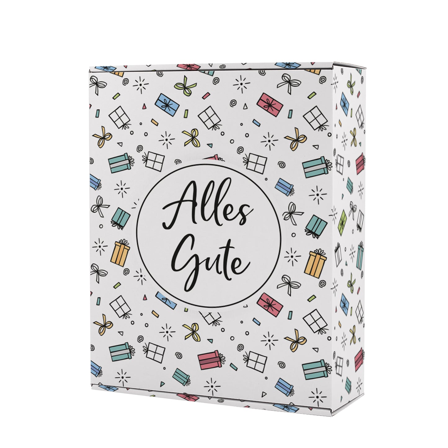 Geschenkbox 'Alles Gute' XL | 35×10×28 cm | Geschenkverpackung mit bunten Motiven