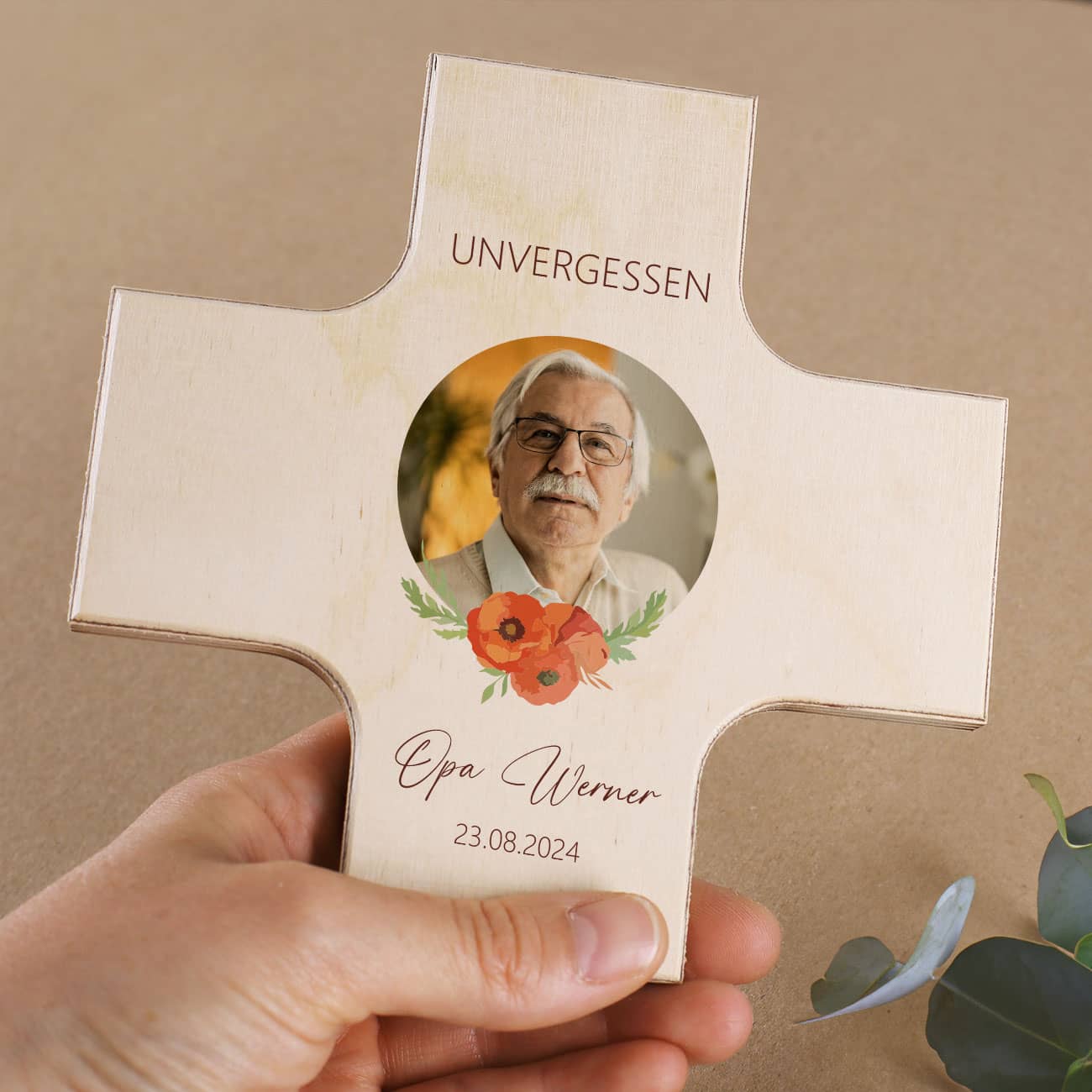 Holzkreuz Natur mit Foto 