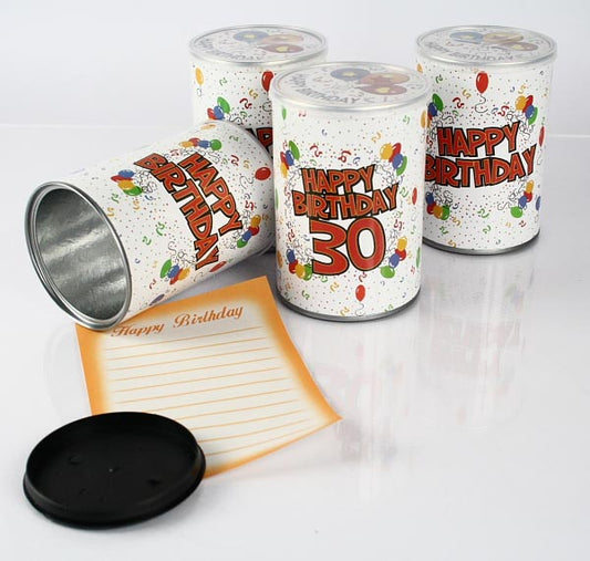 bedruckte Geschenkdose zum 30. Geburtstag
