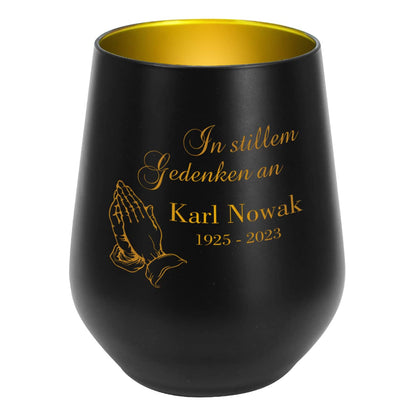 Trauer Windlicht - In stillem Gedenken an - mit Namensgravur und Lebensdaten