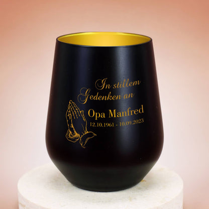 Schwarz-goldenes Gedenklicht als Trauergeschenk und Andenken an einen geliebten Menschen