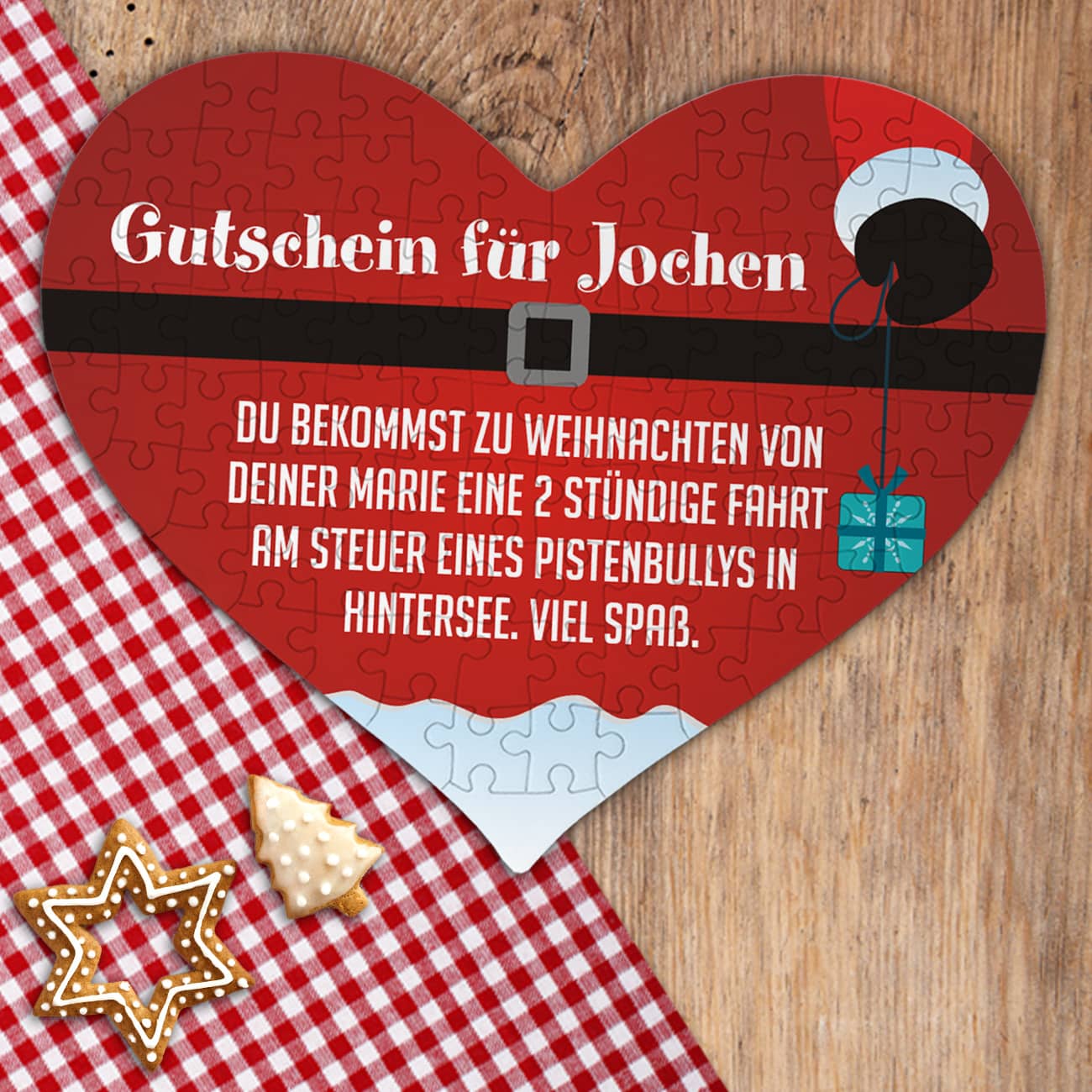 Gutschein Puzzle im Weihnachtsmann-Kostüm