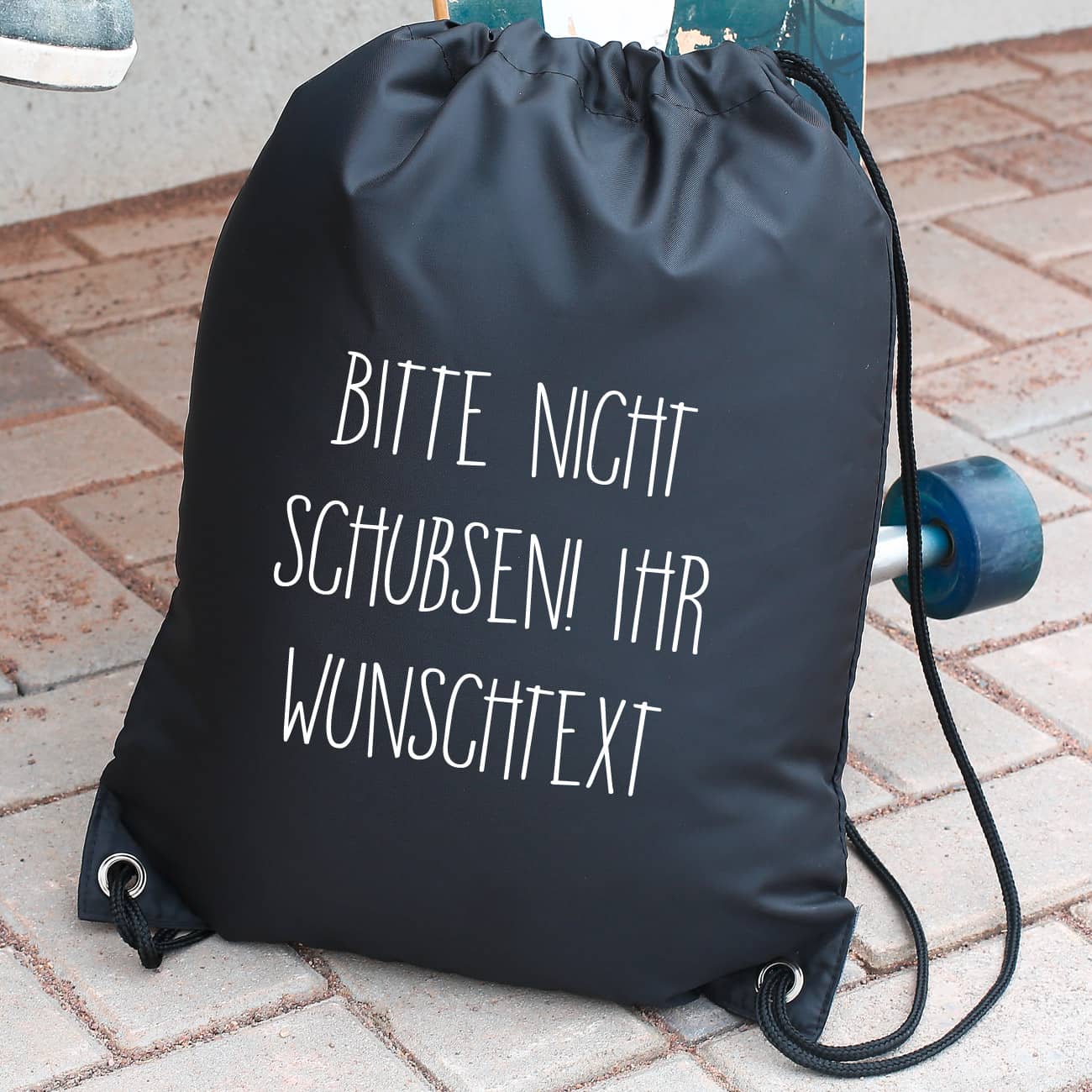 Witziger Sportbeutel Bitte nicht scubsen mit Ihrem Wunschtext ergänzt