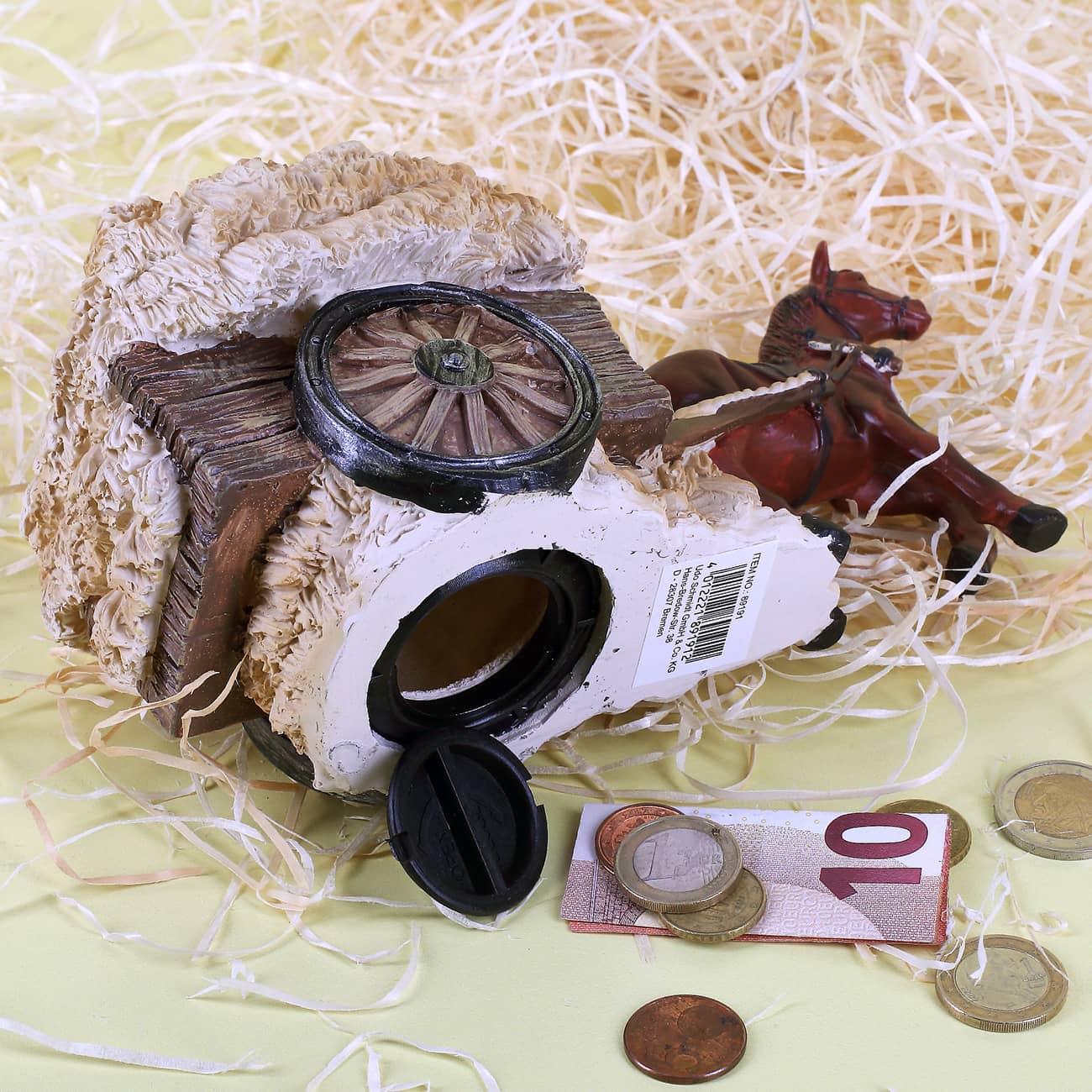 Spardose Heuwagen und Pferd