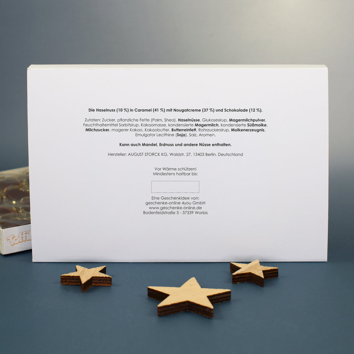 Rückseite des Adventskalenders mit Zutaten, Nährwerten und Herstellerangaben