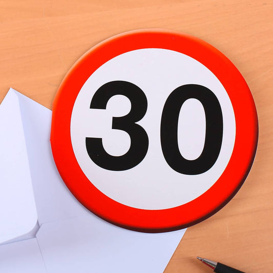 Runde Geburtstagskarte Verkehrszeichen 30