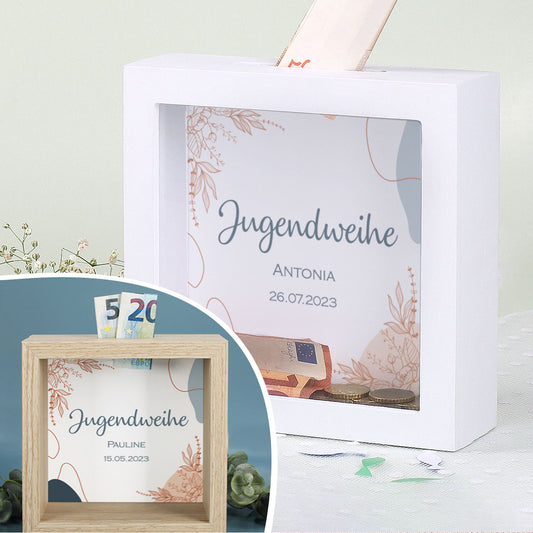 Bilderrahmenspardose zur Jugendweihe in zwei verschiedenen Farben