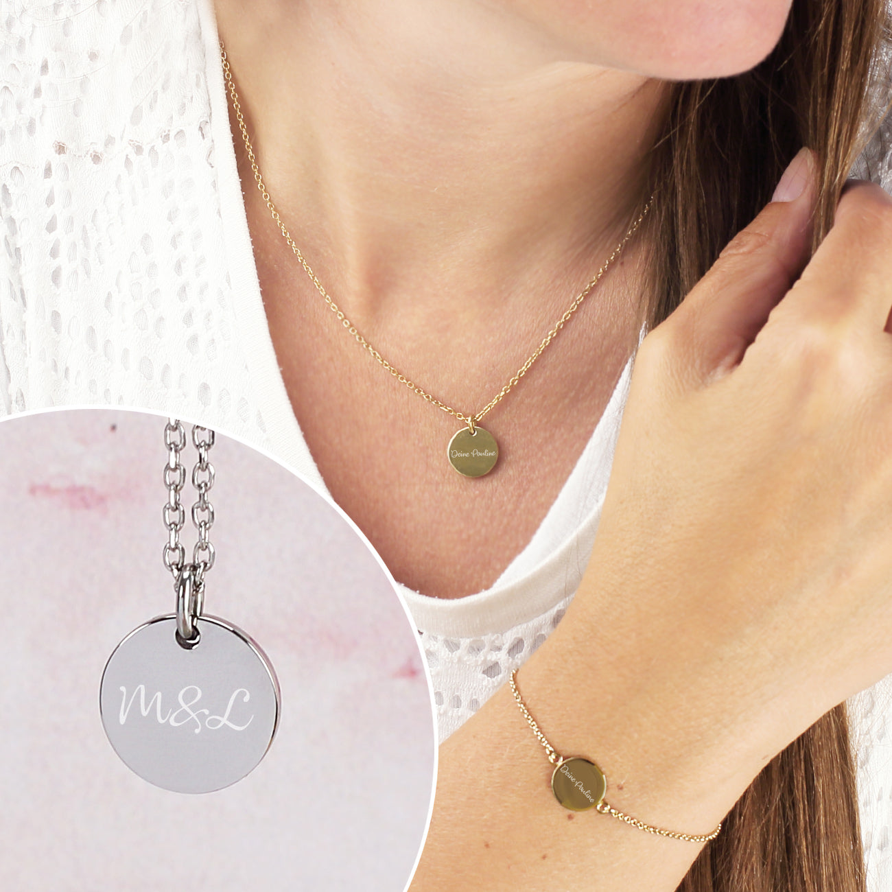 Variantenbild des Leonardo Schmuck im Set oder einzeln mit Ihrem Wunschtext