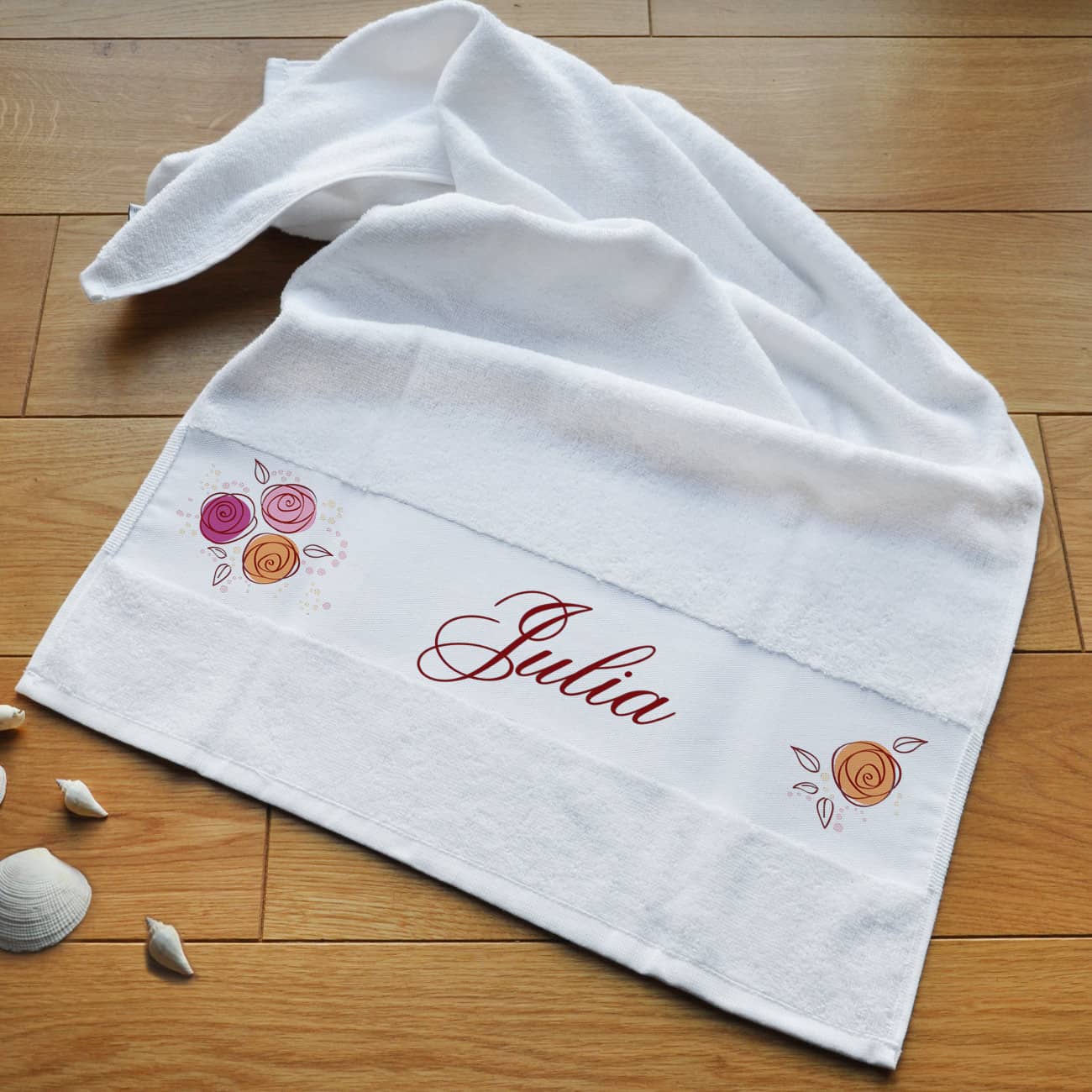 bedrucktes Handtuch mit Name und Rosen
