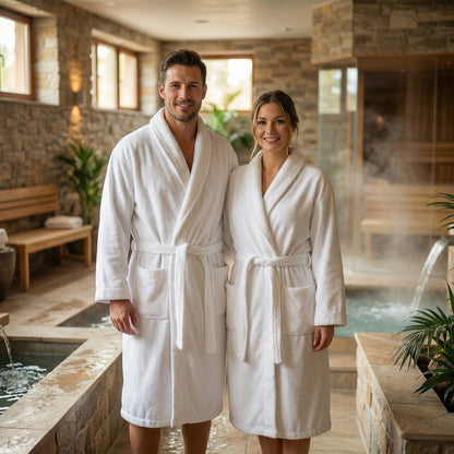 Bademantel zur Hochzeit - Mr & Mrs mit Name bestickt, Unisex Gr. S-XL