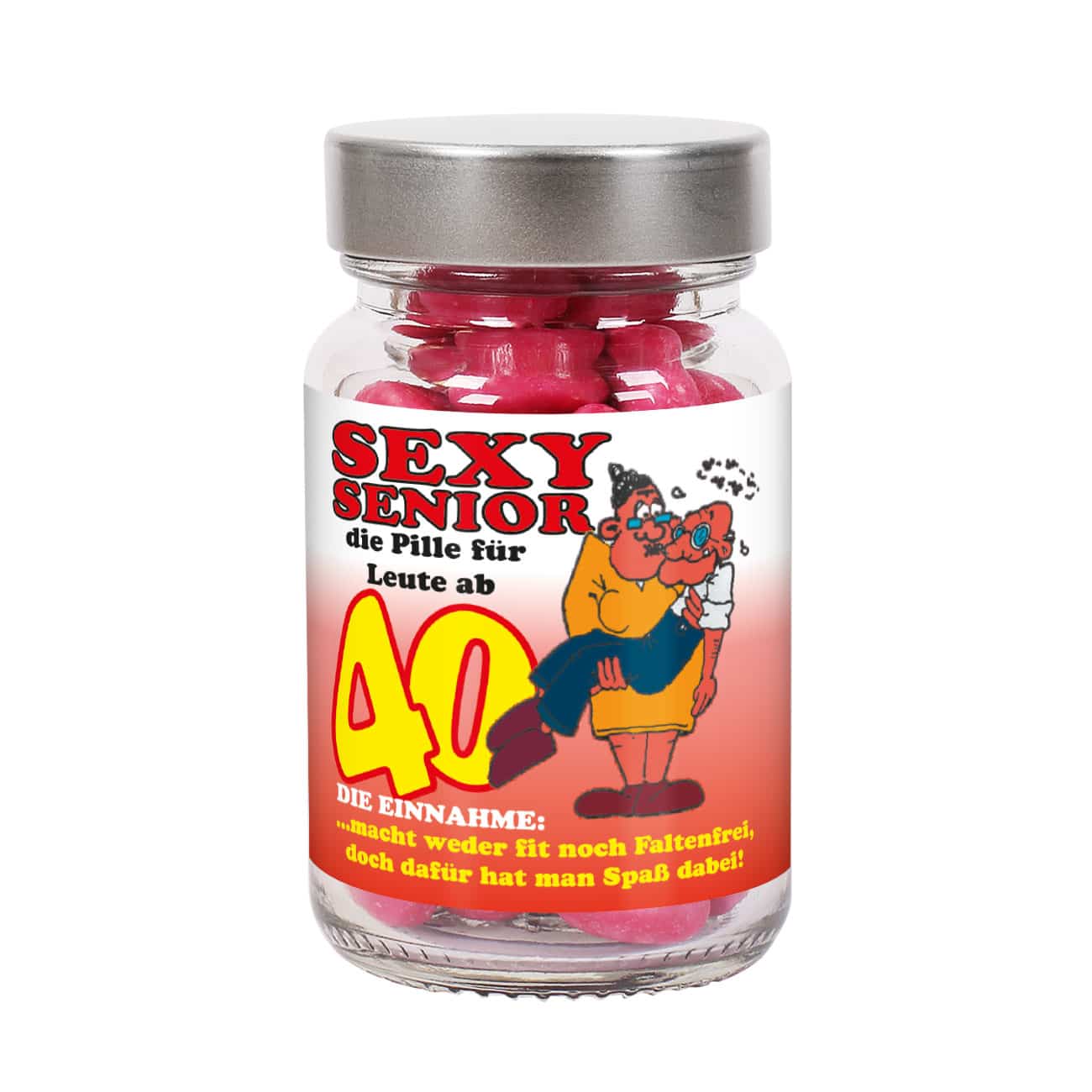 Sexy Senioren Pillen auf neutralem Hintergrund