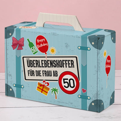 Bedruckter Pappkoffer zum 50.