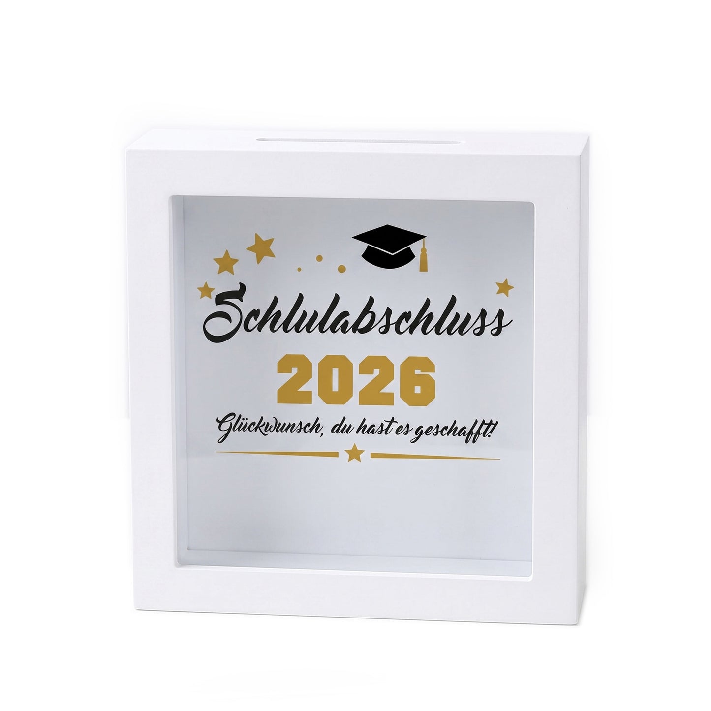 Bilderrahmen-Spardose „Schulabschluss 2026“