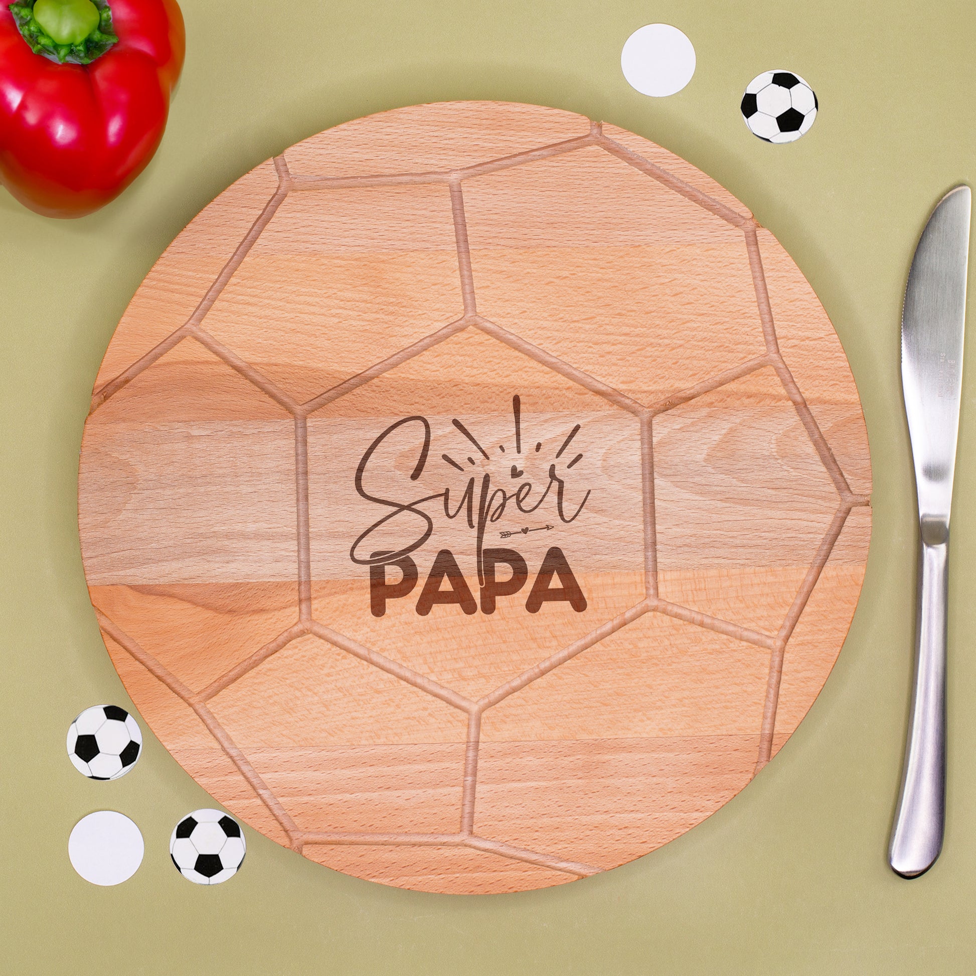 Rundes Schneidebrett aus Buchenholz mit Gravur Super Papa Geschenk Vatertag