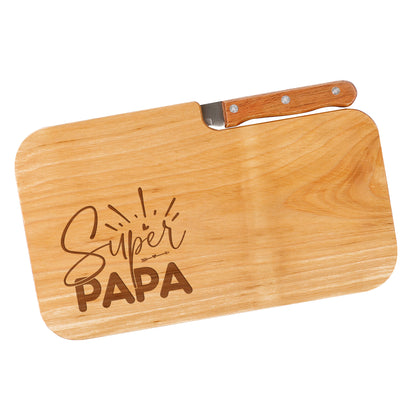 Produktbild Frühstücksbrett Super Papa freigestellt mit Messer