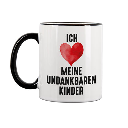 Lustige Eltern-Tasse „Ich liebe meine undankbaren Kinder“ mit schwarzem Henkel, Seitenansicht