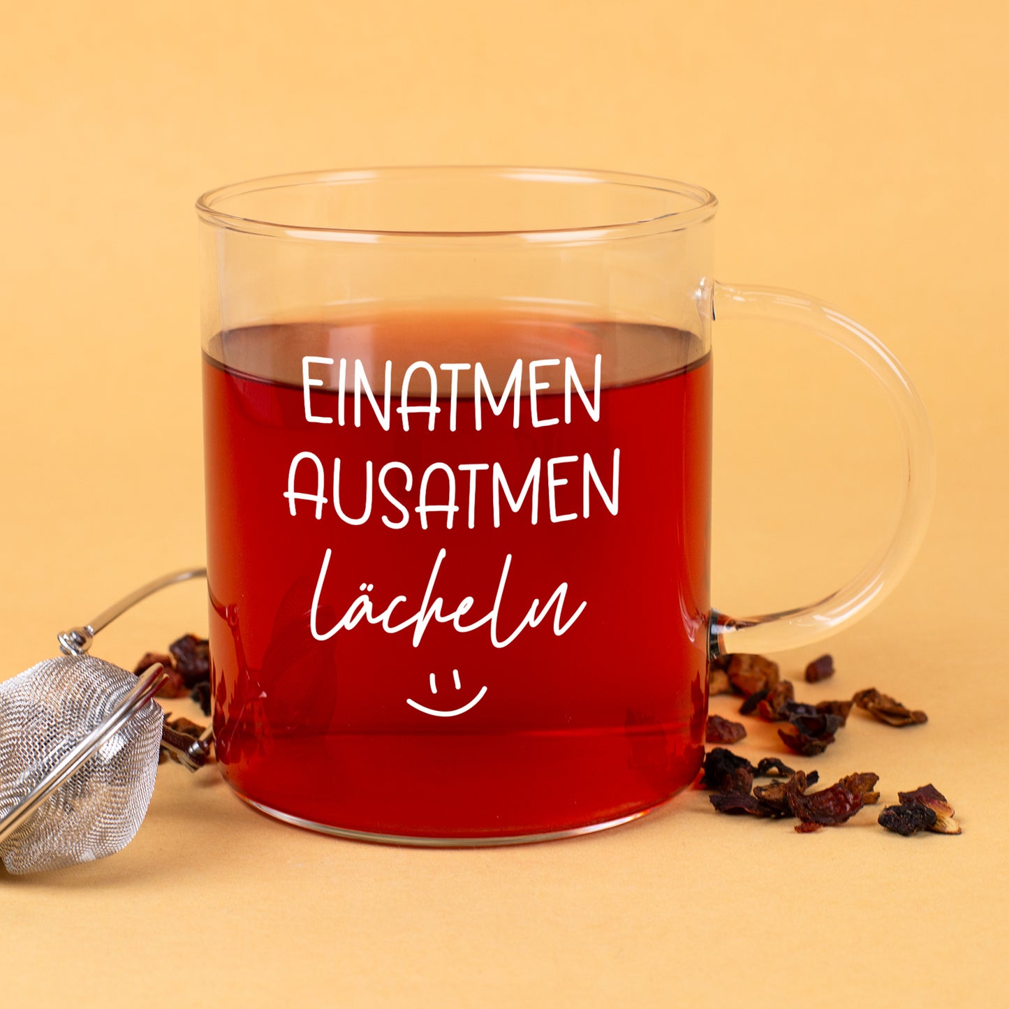 Großes Leonardo-Teeglas mit Achtsamkeitsspruch „Einatmen – Ausatmen – Lächeln“ | Geschenk zu Weihnachten