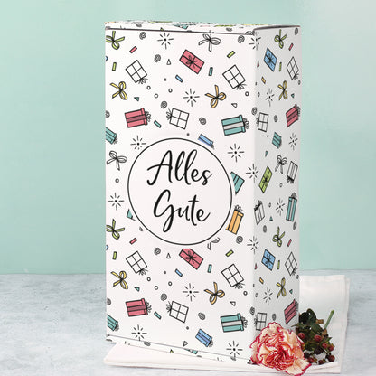 Geschenkbox „Alles Gute“ in Groß auf mintfarbenem Hintergrund mit Blume
