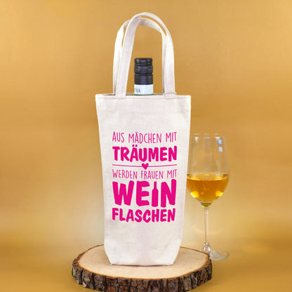 Flaschentasche mit pinkem Frauen Spruch als witzige Geschenkverpackung für Wein und Sekt
