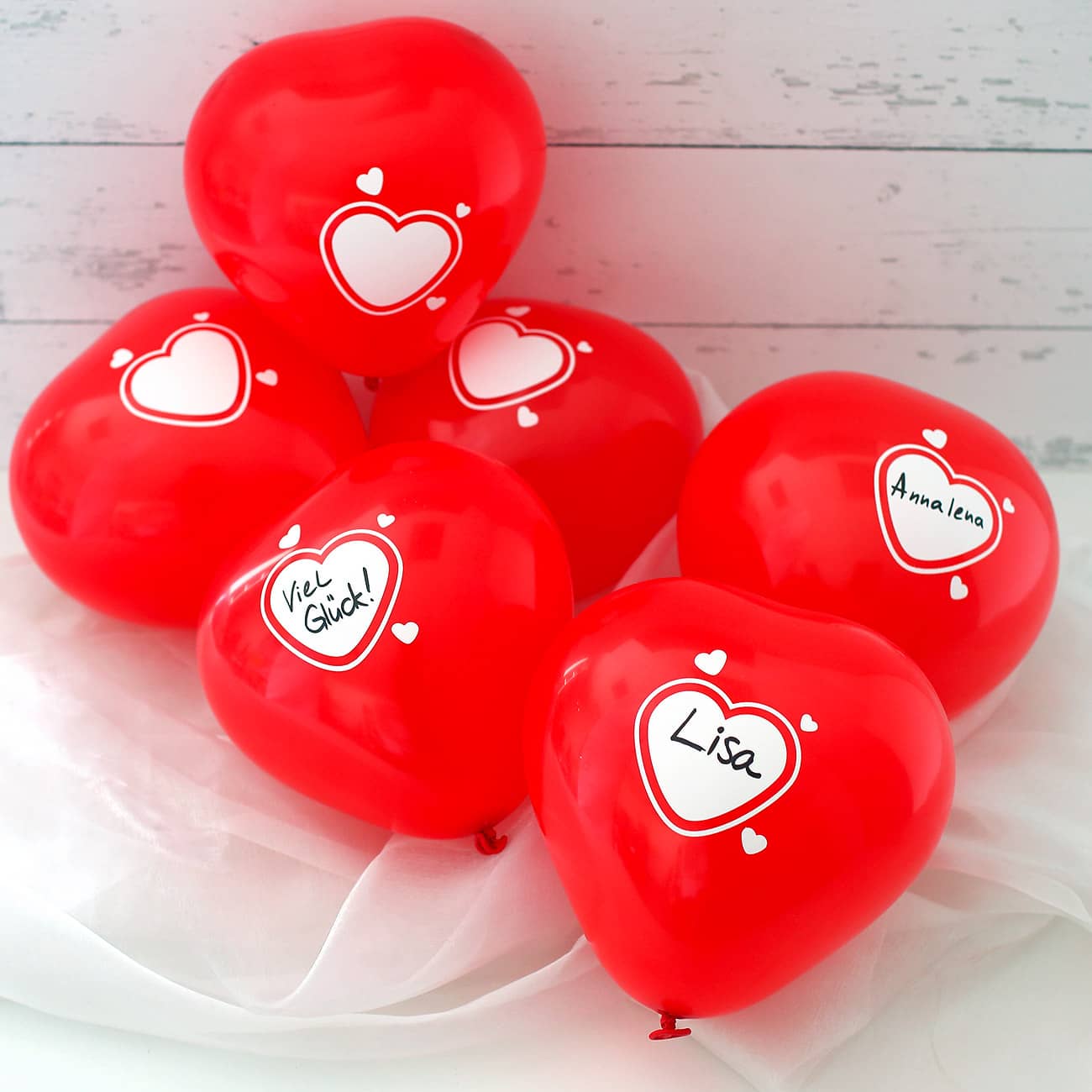 Herzluftballons zum Beschriften im 6er Set
