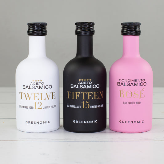 Balsamico Essig 100 ml in Designerflasche – alle 3 Varianten (Weiß, Schwarz & Rosé)