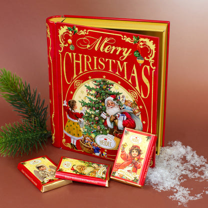 Heidel Schokoladenbuch Weihnachts-Nostalgie mit 80 g Vollmilchschokolade in nostalgischer Metalldose