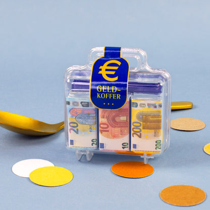 Mini Geldkoffer mit Euro Schokolade und transparentem Kunststoffkoffer