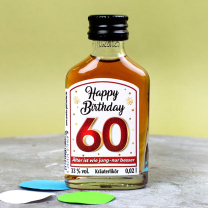 Kräuterlikör Happy Birthday 60. Geburtstag Geschenkflasche