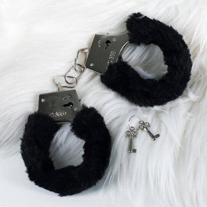 Handschellen mit schwarzem Plüsch und zwei Schlüsseln