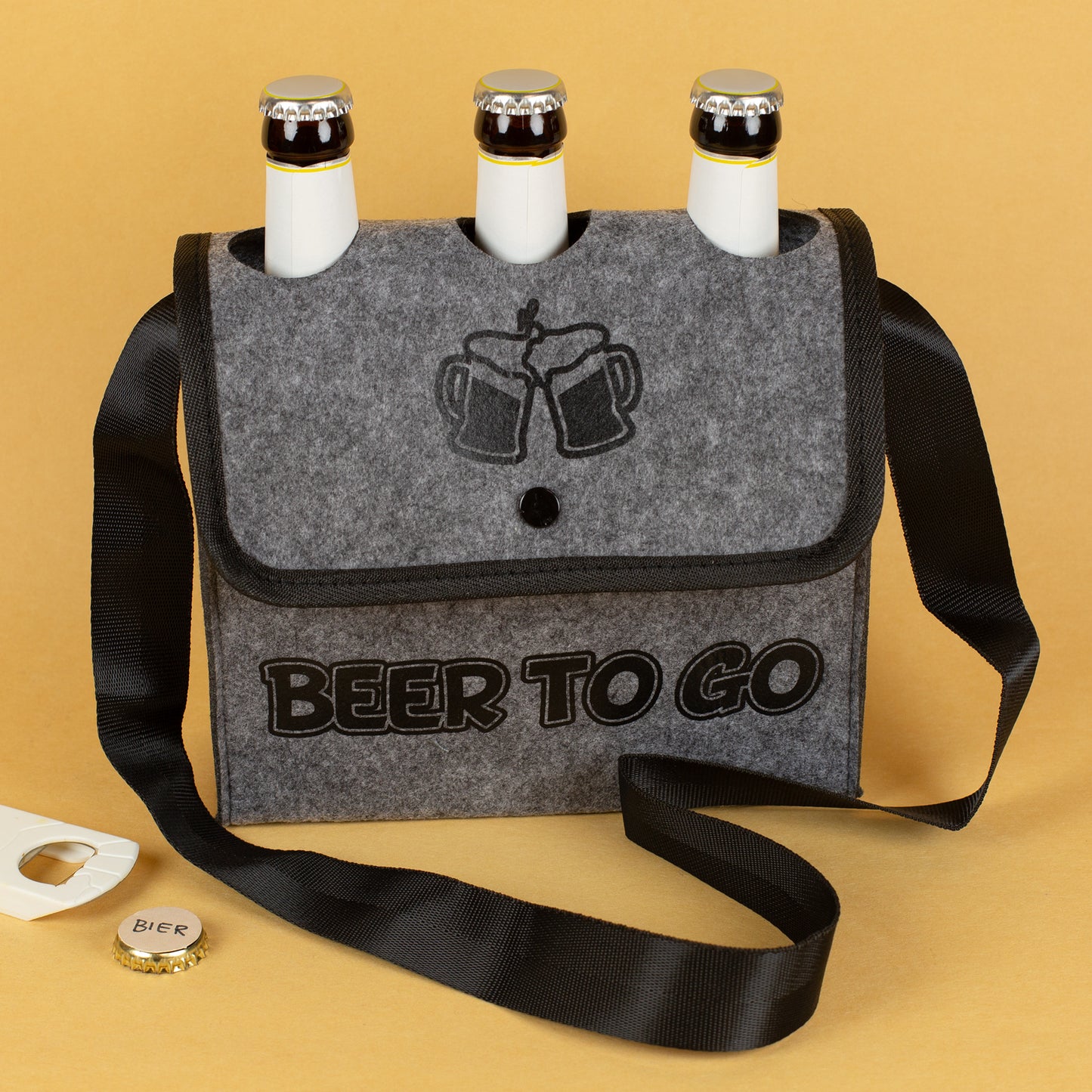 Graue Umhängetasche - Bier to go - für Männer zum Vatertag