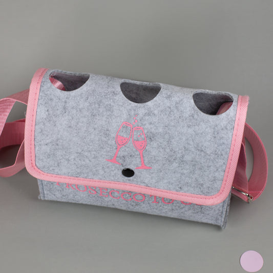 Prosecco to go Tasche geschlossen – Vorderansicht mit Sektgläser-Motiv