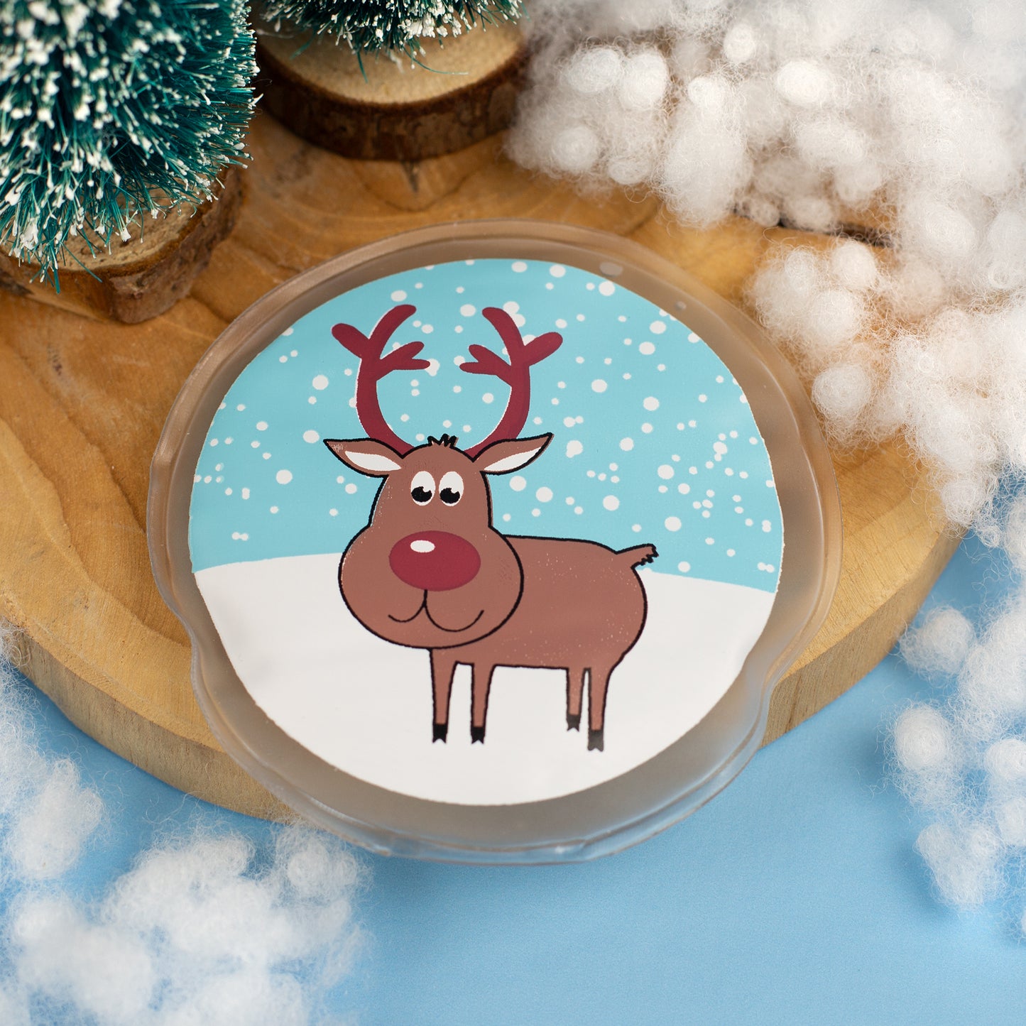 Handwärmer mit Rentiermotiv und Schnee-Deko