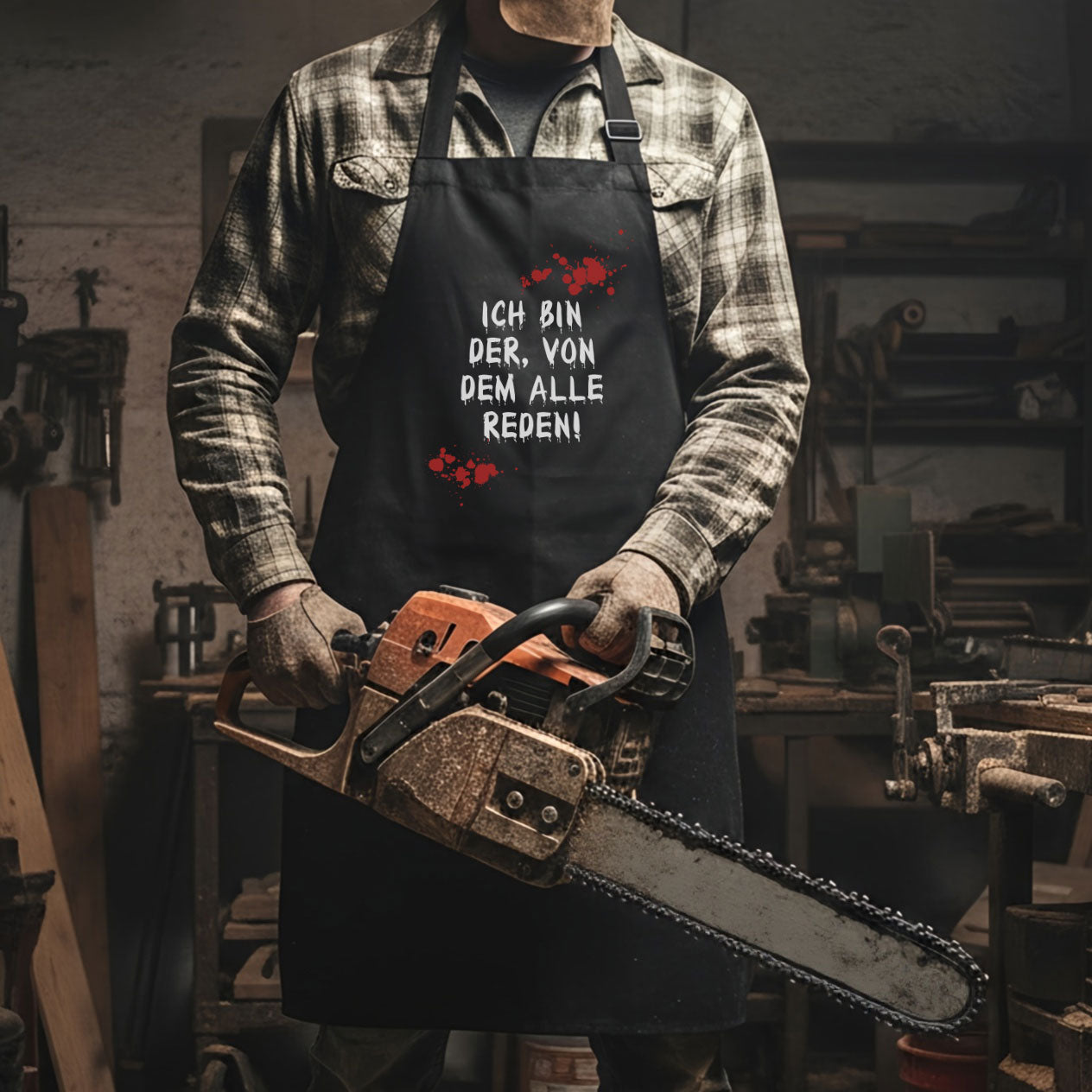 Personalisiertes Halloween-Kostüm | Schürze mit Blutspritzern und Wunschtext | 2 Farben