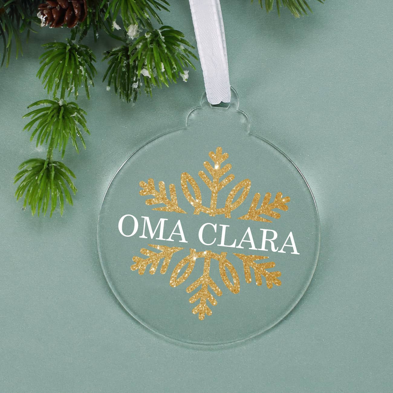 Transparenter Christbaumanhänger mit Name personalisiert
