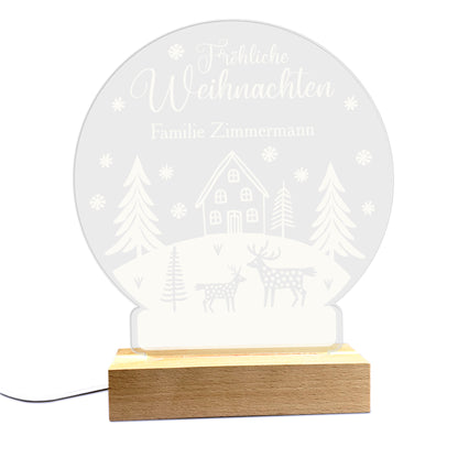 Personalisierbares LED-Licht Schneekugel Motiv auf weißem Hintergrund