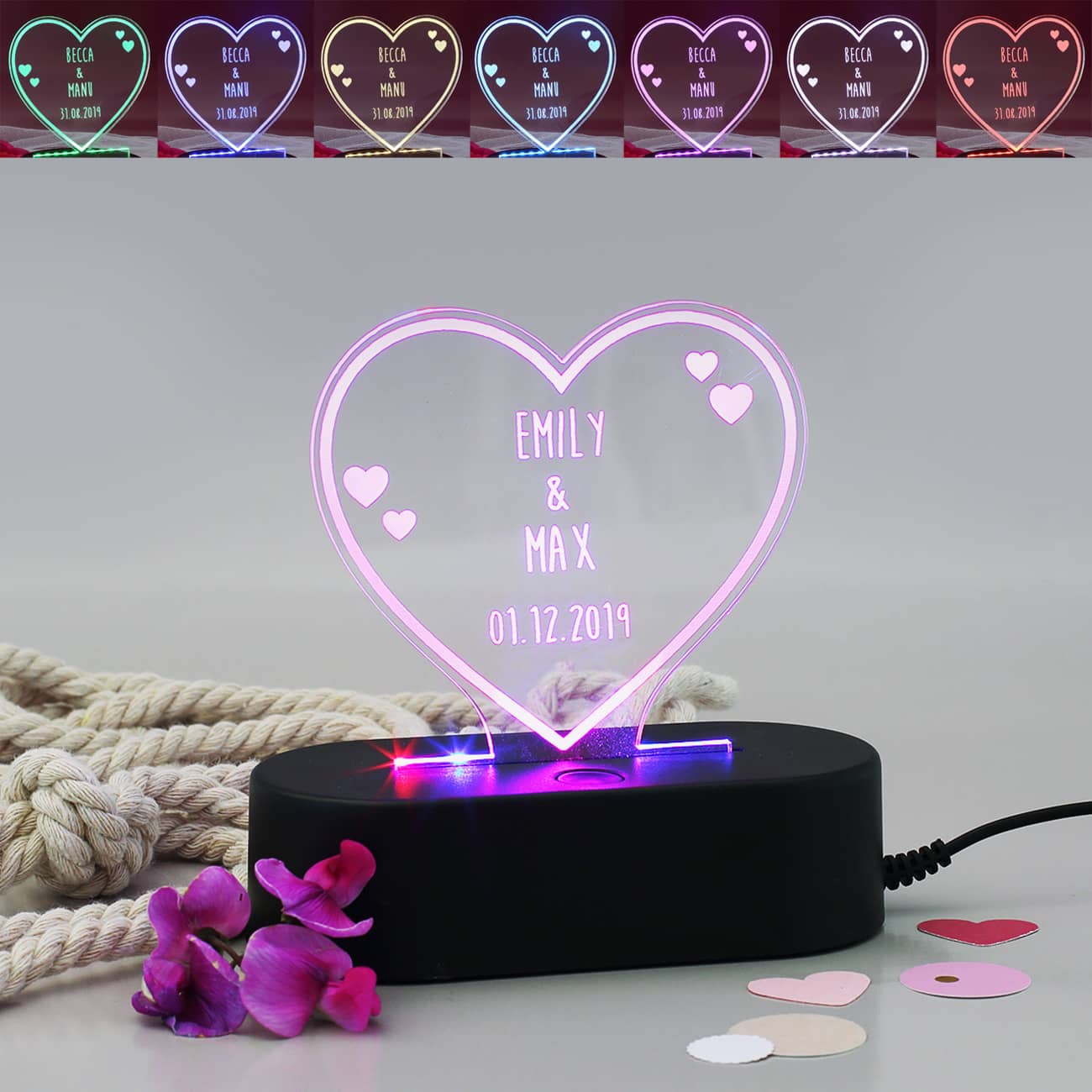 Acrylampe in Herzform