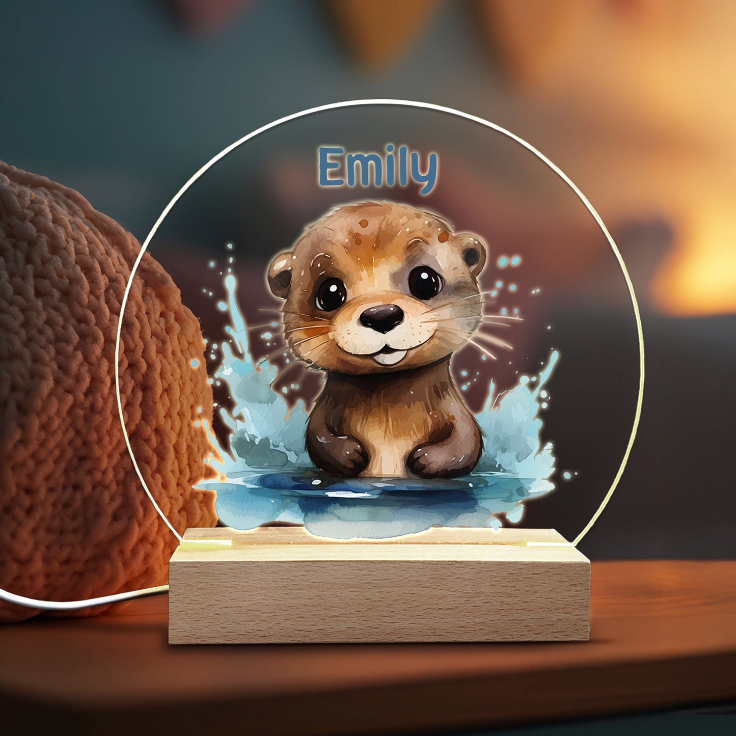 Acryllampe mit Ottermotiv als Nachtlicht für Kinder